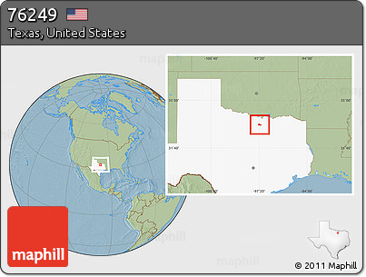 Savanna Style Location Map of ZIP Code 76249, highlighted state, hill shading