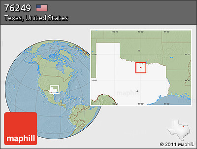 Savanna Style Location Map of ZIP Code 76249, highlighted state, hill shading