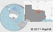 Gray Location Map of ZIP code 76258, highlighted country, highlighted state, hill shading