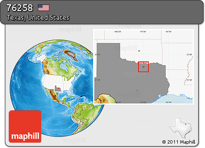 Physical Location Map of ZIP Code 76258, highlighted country, highlighted state