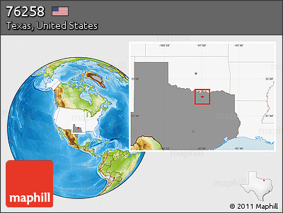 Physical Location Map of ZIP Code 76258, highlighted country, highlighted state