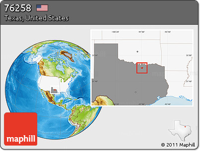 Physical Location Map of ZIP Code 76258, highlighted country, highlighted state