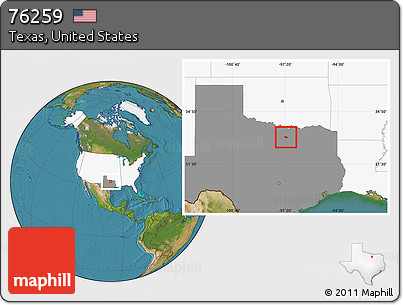 Satellite Location Map of ZIP Code 76259, highlighted country, highlighted state