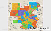 Political 3D Map of ZIP codes starting with 764, shaded relief outside