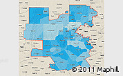 Political Shades 3D Map of ZIP codes starting with 764, shaded relief outside