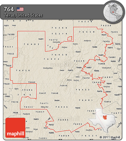 Classic Style Map of ZIP Codes Starting with 764