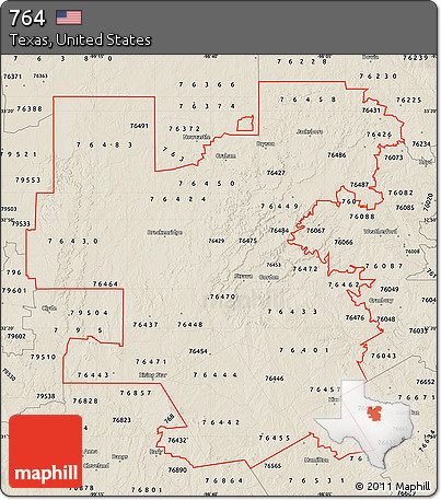 Classic Style Map of ZIP Codes Starting with 764