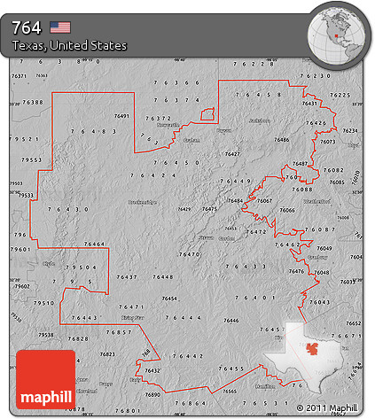 Gray Map of ZIP Codes Starting with 764