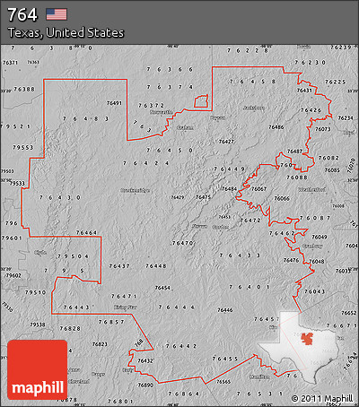 Gray Map of ZIP Codes Starting with 764