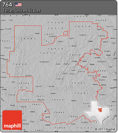 Gray Map of ZIP Codes Starting with 764