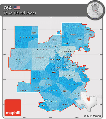 Political Shades Map of ZIP Codes Starting with 764, cropped outside