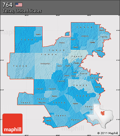Political Shades Map of ZIP Codes Starting with 764, cropped outside