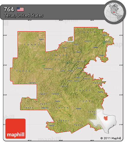 Satellite Map of ZIP Codes Starting with 764, cropped outside