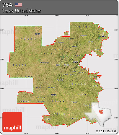 Satellite Map of ZIP Codes Starting with 764, cropped outside