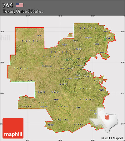 Satellite Map of ZIP Codes Starting with 764, cropped outside