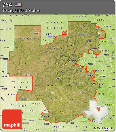 Satellite Map of ZIP Codes Starting with 764, physical outside