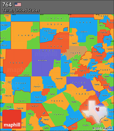 Political Simple Map of ZIP Codes Starting with 764