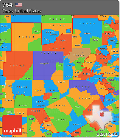 Political Simple Map of ZIP Codes Starting with 764