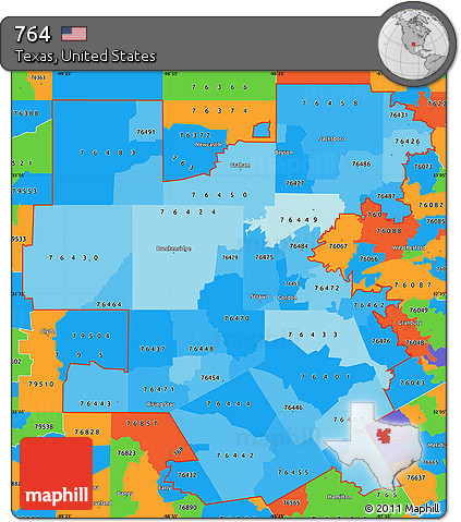 Political Shades Simple Map of ZIP Codes Starting with 764, political outside