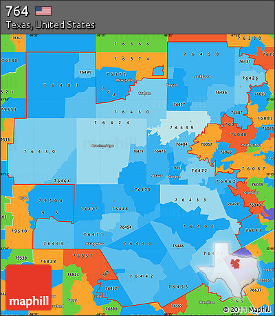 Political Shades Simple Map of ZIP Codes Starting with 764, political outside