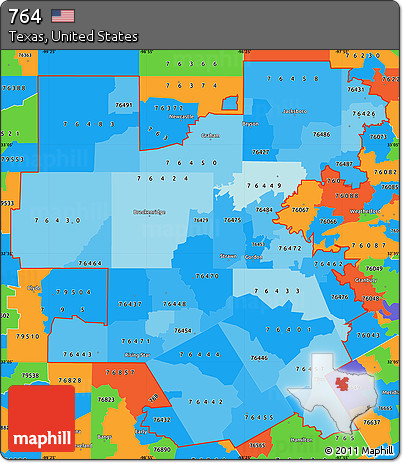 Political Shades Simple Map of ZIP Codes Starting with 764, political outside