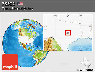 Physical Location Map of ZIP Code 76502, highlighted country, highlighted county