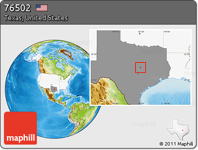 Physical Location Map of ZIP Code 76502, highlighted country, highlighted state