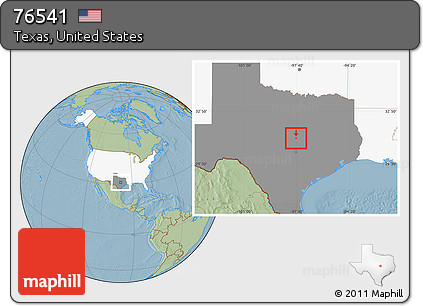 Savanna Style Location Map of ZIP Code 76541, highlighted country, highlighted state, hill shading