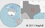 Gray Location Map of ZIP code 76549, highlighted country, highlighted state, hill shading