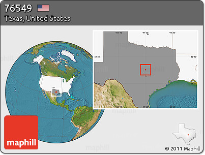 Satellite Location Map of ZIP Code 76549, highlighted country, highlighted state