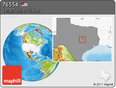 Physical Location Map of ZIP Code 76554, highlighted country, highlighted state