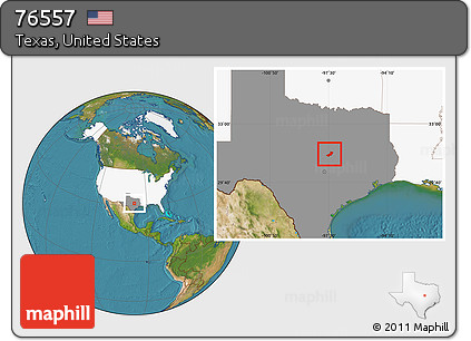Satellite Location Map of ZIP Code 76557, highlighted country, highlighted state