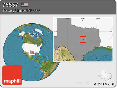 Satellite Location Map of ZIP Code 76557, highlighted country, highlighted state