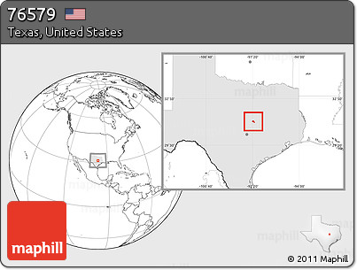 Blank Location Map of ZIP Code 76579, highlighted state