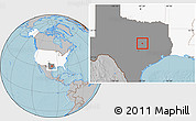 Gray Location Map of ZIP code 76579, highlighted country, highlighted state, hill shading