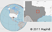 Gray Location Map of ZIP code 76708, highlighted country, highlighted state, hill shading