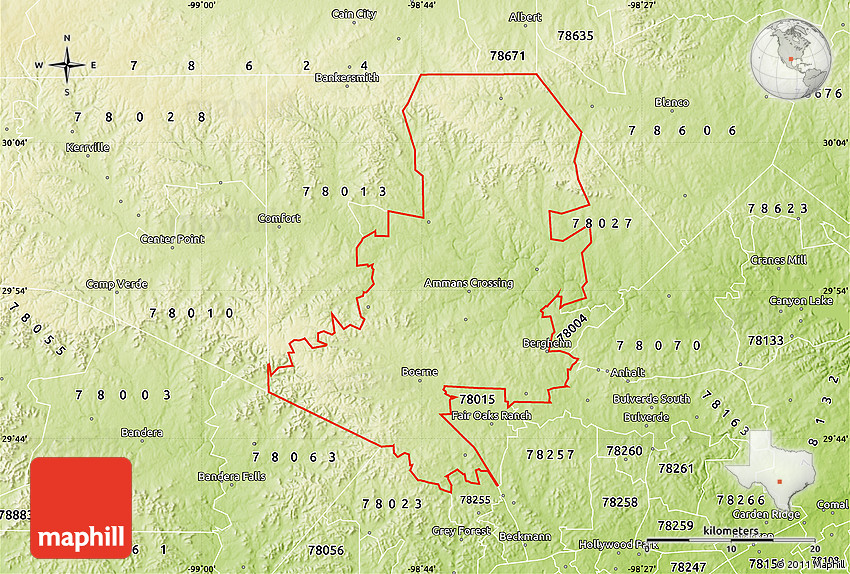 Physical Map of ZIP Code 78006