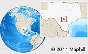 Shaded Relief Location Map of ZIP code 78207, highlighted county, highlighted state