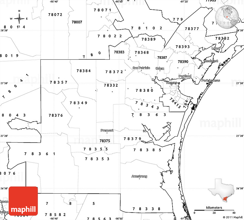 Blank Simple Map of ZIP Codes Starting with 783