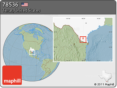 Savanna Style Location Map of ZIP Code 78536, highlighted state, hill shading