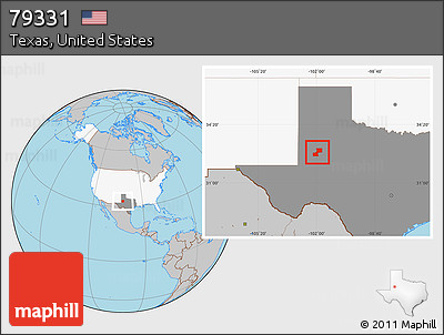 Gray Location Map of ZIP Code 79331, highlighted country, highlighted state