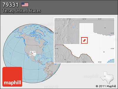 Gray Location Map of ZIP Code 79331, highlighted state, hill shading