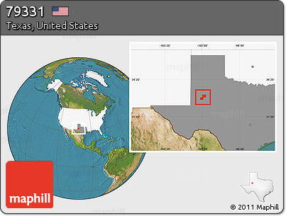 Satellite Location Map of ZIP Code 79331, highlighted country, highlighted state