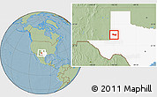 Savanna Style Location Map of ZIP code 79359, highlighted state, hill shading