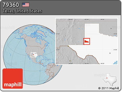 Gray Location Map of ZIP Code 79360, highlighted state, hill shading