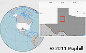 Gray Location Map of ZIP code 79381, highlighted country, highlighted state, hill shading