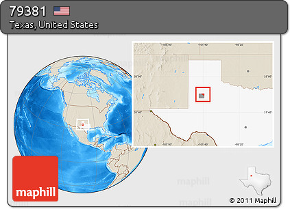 Shaded Relief Location Map of ZIP Code 79381, highlighted county, highlighted state