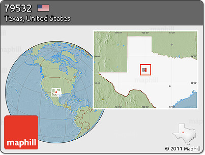 Savanna Style Location Map of ZIP Code 79532, highlighted county, highlighted state, hill shading