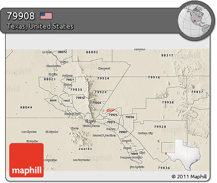 Shaded Relief 3D Map of ZIP Code 79908