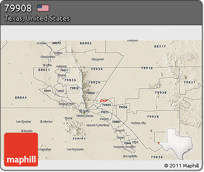 Shaded Relief 3D Map of ZIP Code 79908